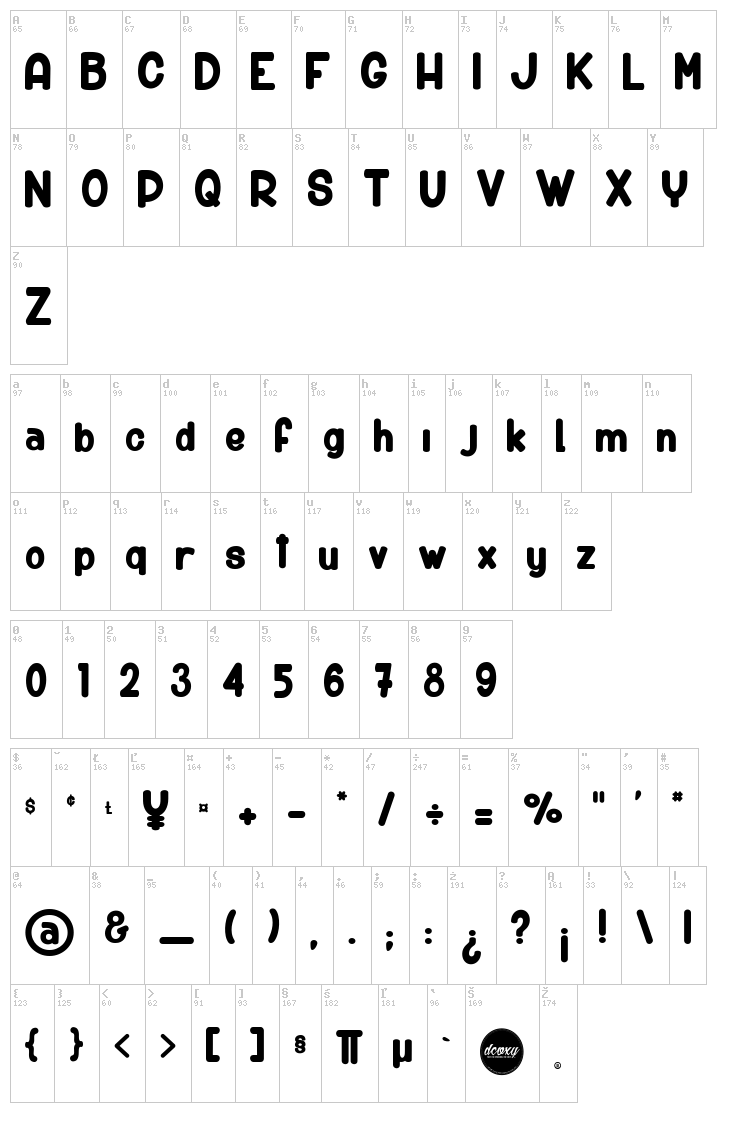 Big Car Short Gun font map